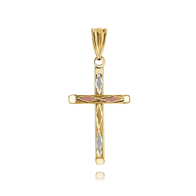 Cross pendant - 10K 3-tone Gold (yellow, white and pink). Color: 3 tone | Doucet Latendresse
