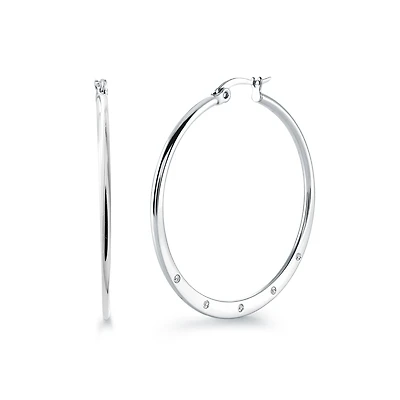 Boucles d'oreilles anneaux - Acier & Zircons Cubiques. Color: blanc | Doucet Latendresse