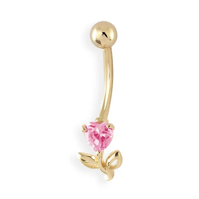 Flower Navel Piercing - 10K yellow Gold &  pink cubic zirconia. Color: yellow | Doucet Latendresse