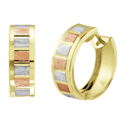 Huggies earrings - 10K 3 tone Gold (yellow white and rose). Color: 3 tone | Doucet Latendresse
