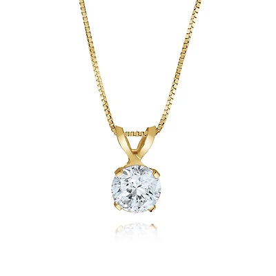 Children's pendant with a 14K gold chain and a single cubic zirconia stone - 3mm. Color: yellow | Doucet Latendresse