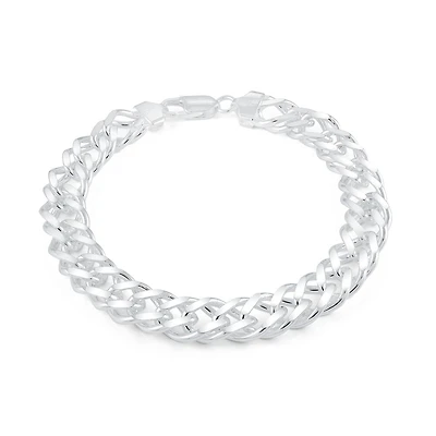 8.5'' Men's double curb bracelet - Sterling silver. Color: white | Doucet Latendresse