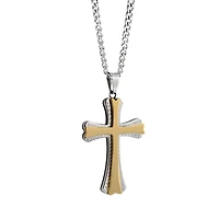 Croix - Acier inoxydable 2-tons (blanc et jaune) avec chaine. Color: 2 tons | Doucet Latendresse