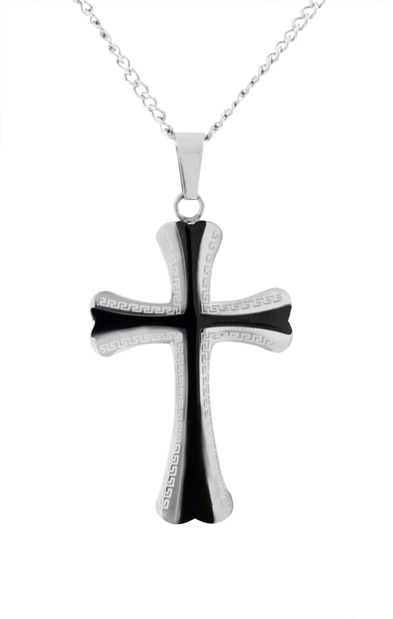 Collier avec pendentif croix - Acier inoxydable 2-tons (blanc et noir). Color: 2 tons | Doucet Latendresse