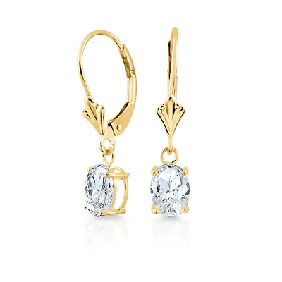 Lady's Earrings in 14K Yellow Gold with 7X5 mm Cubic Zirconias. Color: yellow | Doucet Latendresse