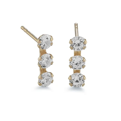Stud earrings for woman - 10K yellow Gold & Cubic Zirconia - 11mm x 3mm. Color: yellow | Doucet Latendresse
