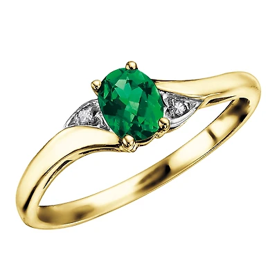 Bague sertie d'une émeraude et d'une touche de diamant - en or jaune 10K. Color: jaune | Doucet Latendresse