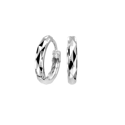 Hoop earrings with a diamond cut finish - 10K white Gold. Color: white | Doucet Latendresse