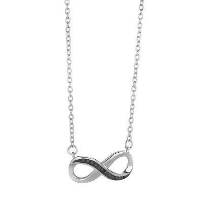 Necklace with 9x18mm Infinity Pendant in Sterling Silver and Black Diamonds. Color: silver | Doucet Latendresse