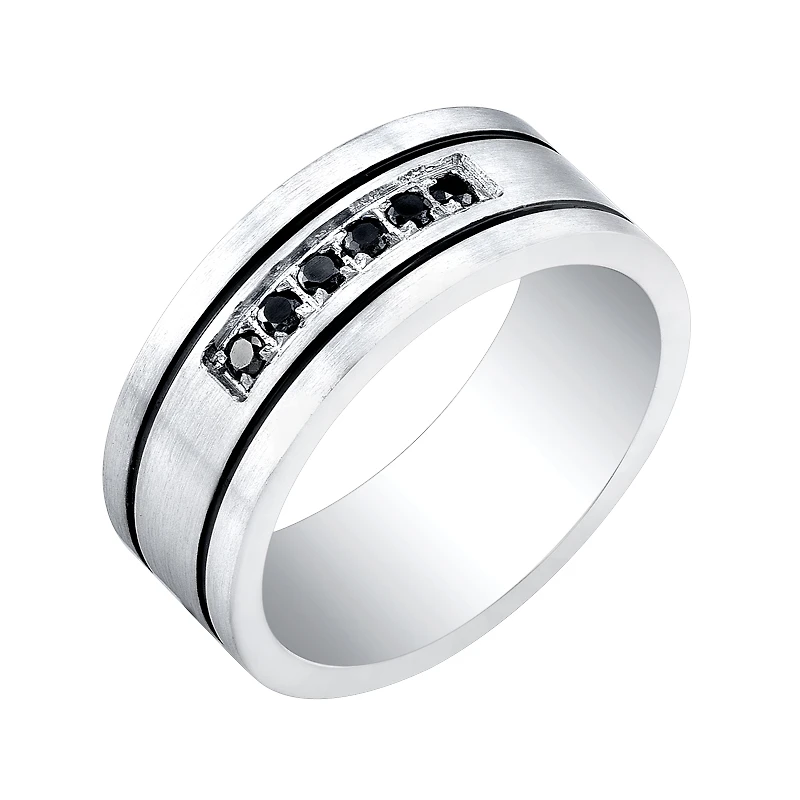 Jonc pour homme - Acier inoxydable noir et blanc & Zircons cubiques noirs. Color: 2 tons | Doucet Latendresse