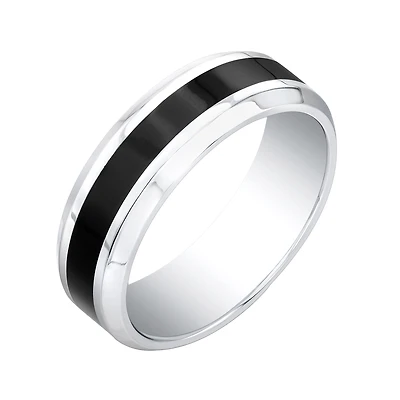 Men's black and white band - Stainless steel. Color: 2 tone | Doucet Latendresse