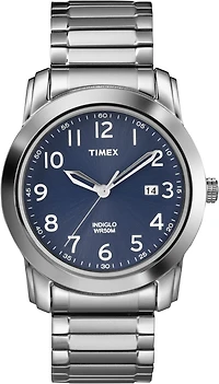 Montre Timex pour homme avec bracelet extensible en acier inoxydable. Éclairage de nuit INDIGLO®. Fonction QUICK-DATE®. | Doucet Latendresse