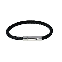 Bracelet en cuir noir et acier inoxydable. Color: noir | Doucet Latendresse