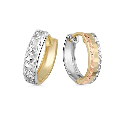 Reversible huggies earrings for children - 10K 3 tone Gold (yellow white and rose). Color: 3 tone | Doucet Latendresse