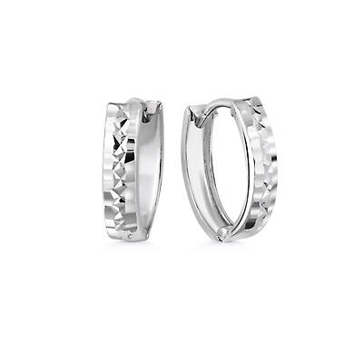 Oval huggies earrings for children - 10K white Gold - 10mm x 9mm. Color: white | Doucet Latendresse