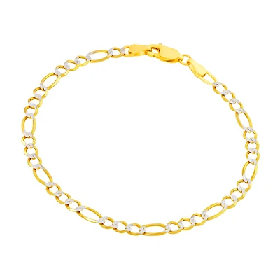 Bracelet figaro 2 tones 7 inches in 10K gold. Color: yellow | Doucet Latendresse