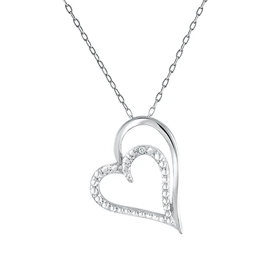 Heart pendant in sterling silver with diamond accent - chain included. Color: silver | Doucet Latendresse