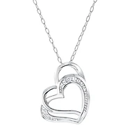 Pendentif double coeur en argent sterling sertis d'une touche de diamant - chaîne incluse. Color: argent | Doucet Latendresse