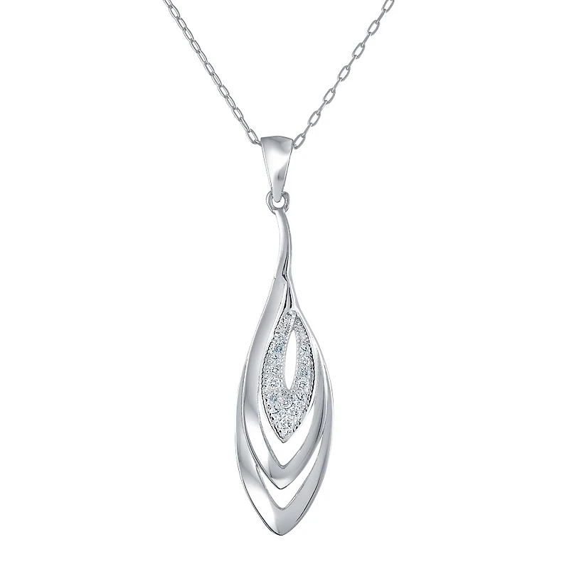 Pendentif 25x7mm en argent sterling sertis de zircons cubiques - chaîne incluse. Color: argent | Doucet Latendresse