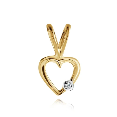 Heart pendant for young girl with diamond accent - in 10K yellow gold - 7x7mm. Color: yellow | Doucet Latendresse