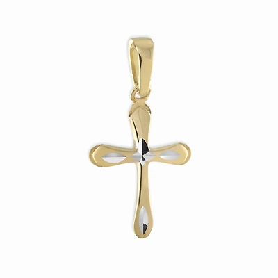 Cross pendant for babies or children - 10K 2-tone Gold - 14x10mm. Color: 2 tone | Doucet Latendresse