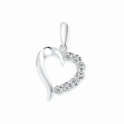 Pendentif coeur sertis de zircons cubiques - en or blanc 14K - Coeur mesure 1.2cm par 1.2cm. Color: blanc | Doucet Latendresse