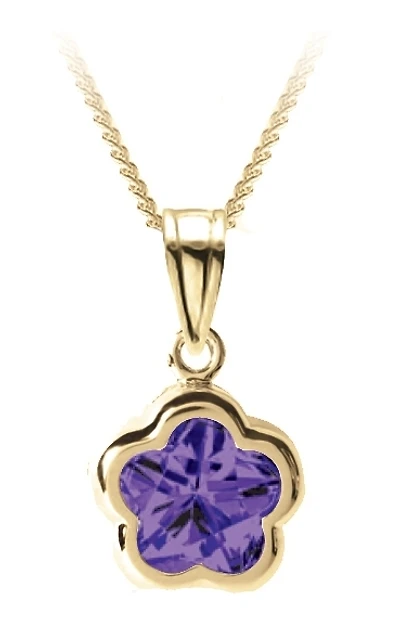 Flower BFLY pendant for babies with amethyst (month of February) - 14K yellow Gold. Color: yellow | Doucet Latendresse