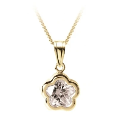 Pendentif fleur BFLY pour bébé sertis d'une topaze blanche (mois d'Avril) - Or jaune 14K. Color: jaune | Doucet Latendresse