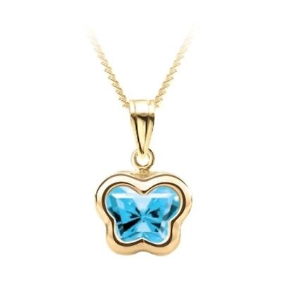 Butterfly BFLY pendant for babies with blue topaz (month of December) - 14K yellow Gold. Color: yellow | Doucet Latendresse