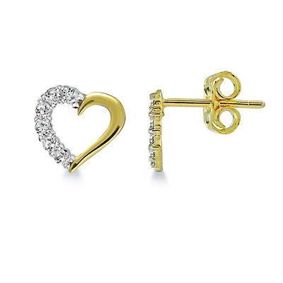 Heart earrings with cubic zirconia - in 10K yellow gold. Color: yellow | Doucet Latendresse