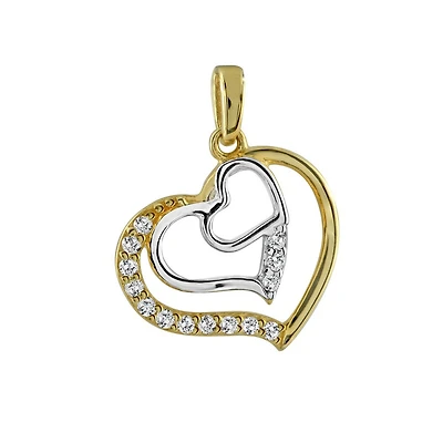 Pendentif coeurs serti de zircons cubiques - en or 2-tons 10K (jaune et blanc). Color: 2 tons | Doucet Latendresse