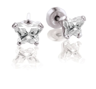 Boucles d'oreilles BFLY à tiges fixes pour bébé - Argent sterling & zircons cubiques (mois d'avril). Color: argent | Doucet Latendresse
