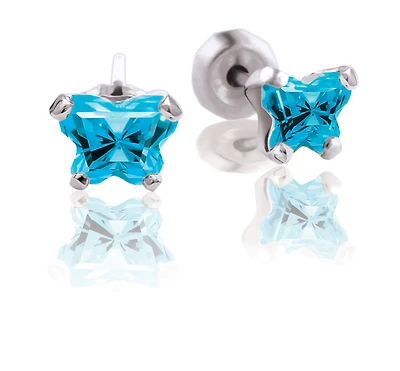 BFLY stud earrings for babies with blue cubic zirconia (month of December) - Sterling silver. Color: silver | Doucet Latendresse