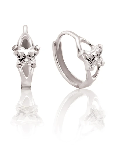 Boucles d'oreilles BFLY de genre Huggies pour bambins en argent sterling serties de zircons cubiques (mois d'avril). Color: argent | Doucet Latendresse