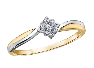 Bague de fiançailles - Or 2-tons 10K (jaune et blanc) & Diamants Canadiens totalisant 0.10 Carat. Color: 2 tons | Doucet Latendresse