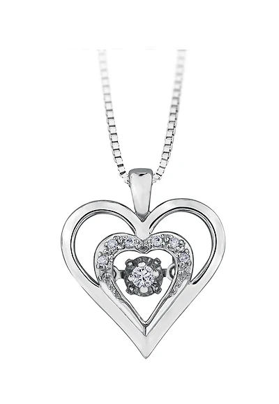 Dancing heart pendant in sterling silver set with diamonds 0.05 Carats T.W. - Chain included. Color: silver | Doucet Latendresse