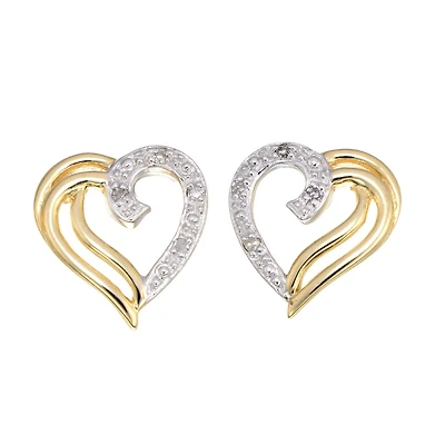 Boucles d'oreilles coeurs à tiges fixes - Or jaune 10K & Diamants. Color: jaune | Doucet Latendresse