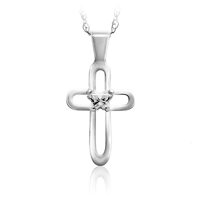 Pendentif croix BFLY pour enfants - Argent sterling & zircon cubique (mois d'avril). Color: argent | Doucet Latendresse