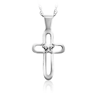 Pendentif croix BFLY pour enfants - Argent sterling & zircon cubique (mois d'avril). Color: argent | Doucet Latendresse