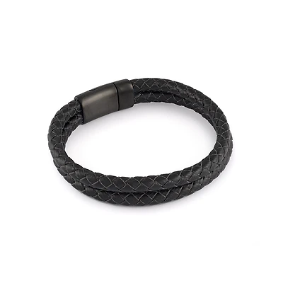 Bracelet pour homme - Cuir noir avec fermoir en acier inoxydable. Color: noir | Doucet Latendresse