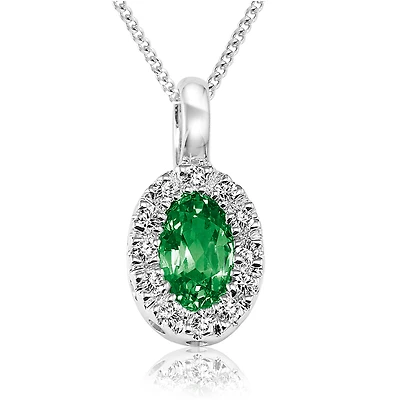 PENDENTIF POUR FEMME - OR BLANC 10K AVEC ÉMERAUDE & DIAMANTS , avec chaîne 18''. Color: blanc | Doucet Latendresse