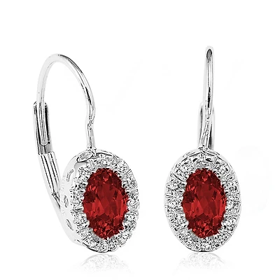 Boucles d'oreilles pendantes pour femmes - Or blanc 10K & Diamants totalisant 0.10 Carat et Rubis véritables. Color: blanc | Doucet Latendresse