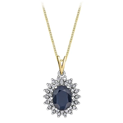 Pendentif pour femme - Or 2-tons 10K avec saphir foncé & diamants avec  chaîne 16''. Color: 2 tons | Doucet Latendresse