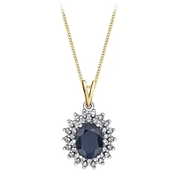 Collier en Or Deux-Tons 10k avec Pendentif Serti d'un Saphir Véritable et de Diamants - 0.5mm, 16