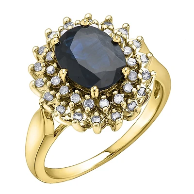 Bague en or jaune 10K sertie de diamants et d'un saphir véritable. Color: jaune | Doucet Latendresse