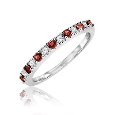 Band set with diamonds 0.07 Carats T.W. Quality:I Color:GH and with rubies - in 10K white gold. Color: white | Doucet Latendresse
