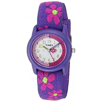 Timex watch with quartz movement for kids - Flower patterned fabric band | Doucet Latendresse