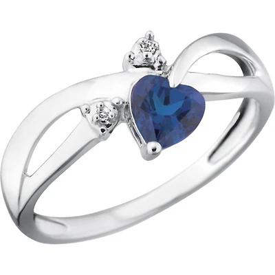 Bague Saphir Bleu de Laboratoire pour femme - Or blanc 10K & Diamants totalisant 1pt. Color: blanc | Doucet Latendresse