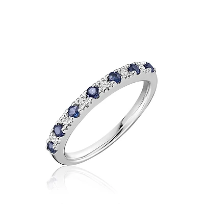 Jonc serti de saphirs pour femme - Or blanc 10K & diamants totalisant 0.07 Carats. Color: blanc | Doucet Latendresse