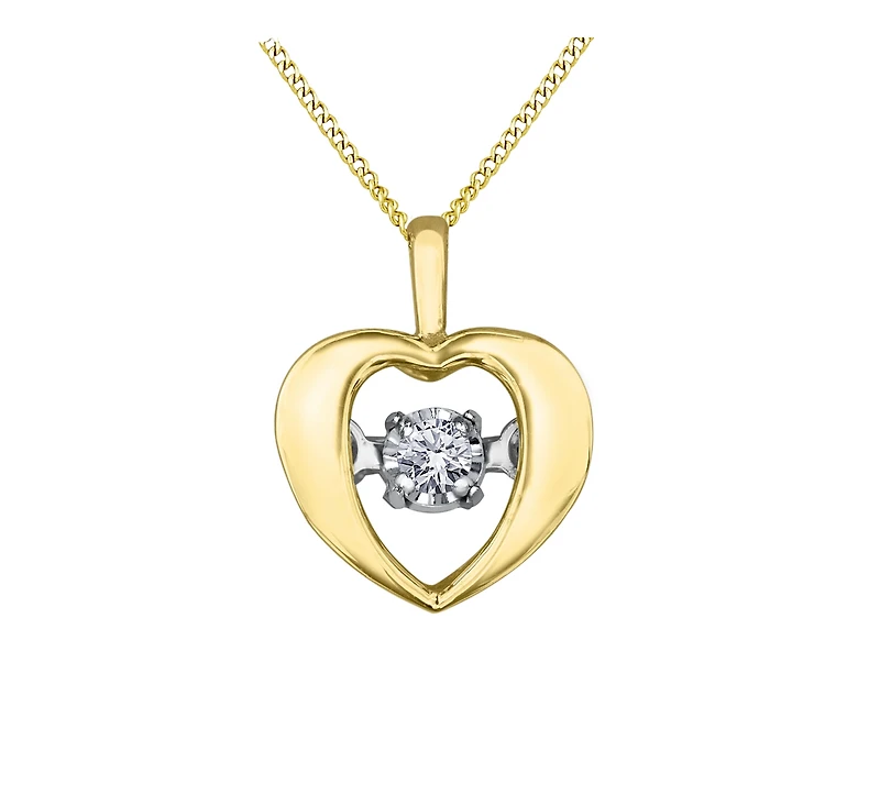 Pendentif Cœur Éclat du Nord Diamant Dansant - Or jaune 10K & Diamant Canadien totalisant 0.04 Carat - chaine 16